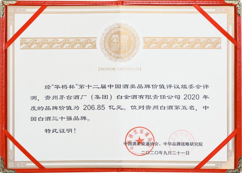 重磅丨白金酒品牌價值達到206.85億元 步入中國白酒30強 重磅丨白金酒品牌價值達到206.85億元 步入中國白酒30強